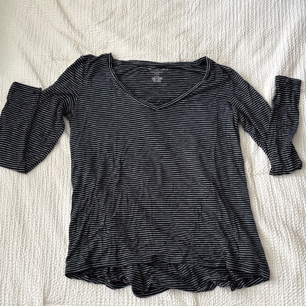 American Eagle Striped Long-Sleeve Shirt - Size: Small